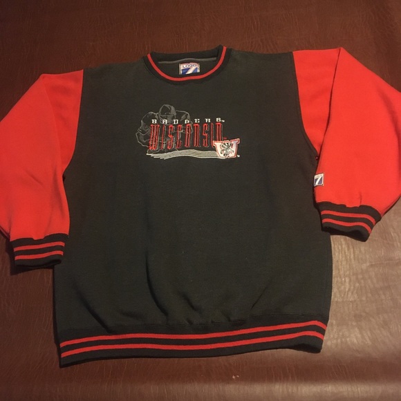 90s Logo 7 WI Badgers Football Crewneck Sweatshirt - Picture 2 of 7